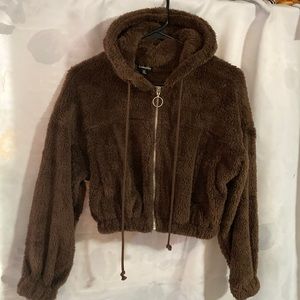 Fleece Brown crop Top zip-up sweater